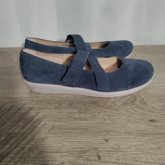 Vionic Blue Suede Shelby Elastic Straps Women's Mary Jane Shoes Size 11 - Picture 1 of 9